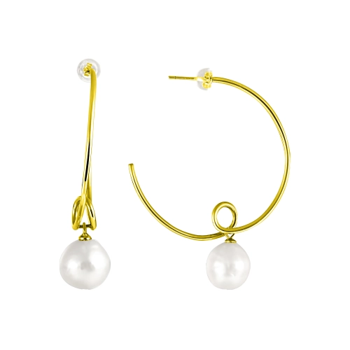 Серьги пусеты из серебра 925 пробы с позолотой, с жемчугом