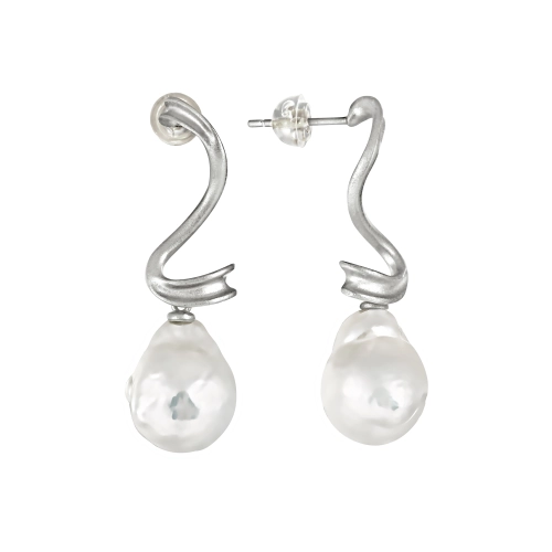 Серьги пусеты из серебра 925 пробы с жемчугом