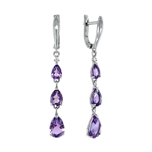 Серьги из серебра 925 пробы с аметистами и фианитами