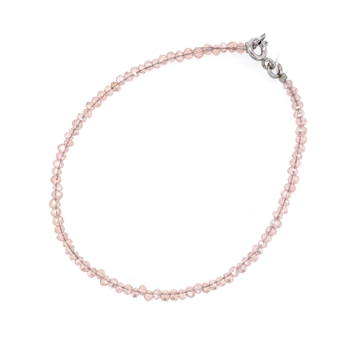 Браслет из розового хрусталя с серебряным замком 925 пробы