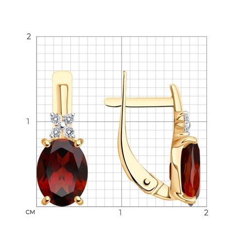 Серьги из золота 585 пробы с гранатами и фианитами