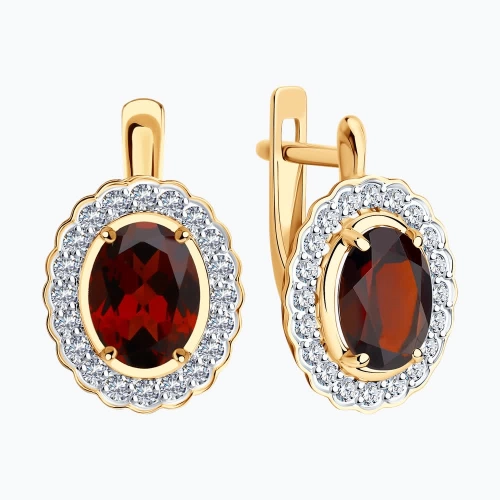 Серьги из золота 585 пробы с гранатами и фианитами