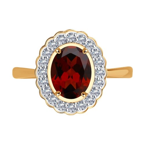 Кольцо из золота 585 пробы с гранатом и фианитами