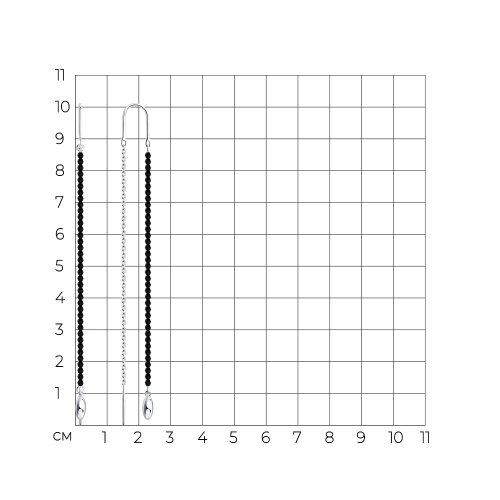 Серьги продевки из серебра 925 пробы с черной шпинелью