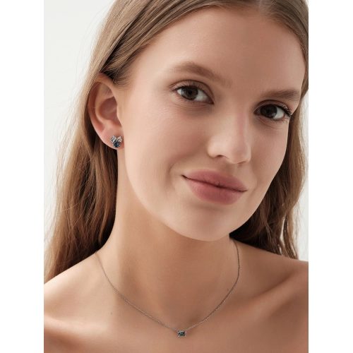 Серьги пусеты из белого золота 585 пробы с топазами и топазами London Blue