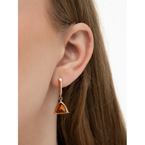 Серьги из серебра 925 пробы с позолотой, с янтарем