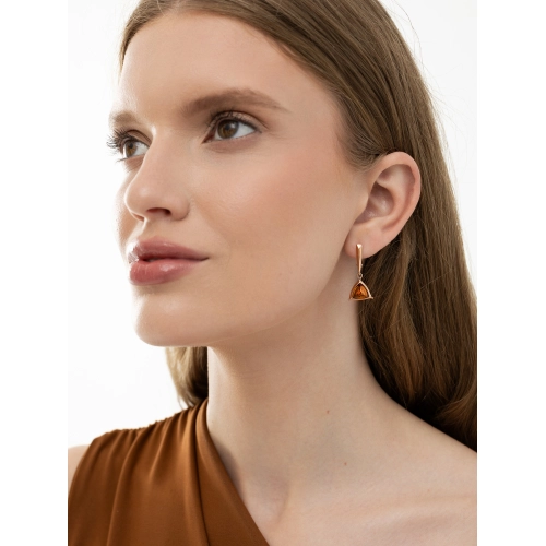 Серьги из серебра 925 пробы с позолотой, с янтарем