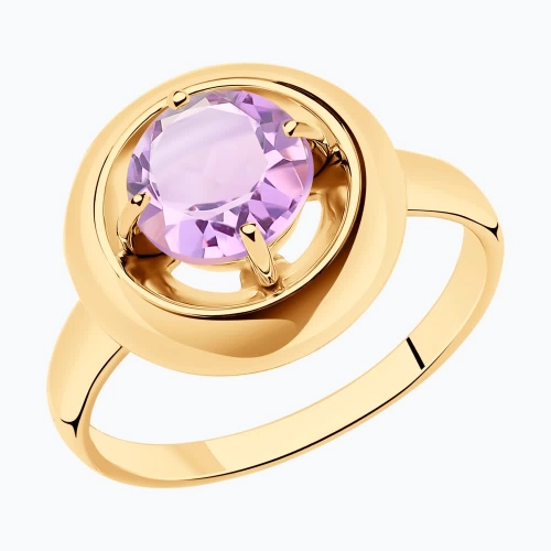 Кольцо из серебра 925 пробы С позолотой, с аметистом