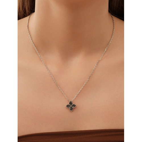 Подвеска бегунок из белого золота 585 пробы с черными бриллиантами