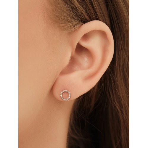 Серьги пусеты из белого золота 585 пробы с фианитами