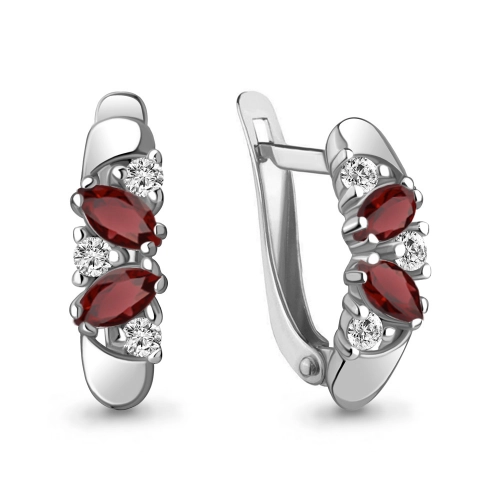 Серьги из серебра 925 пробы с гранатами и фианитами