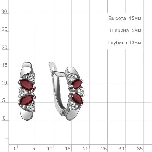 Серьги из серебра 925 пробы с гранатами и фианитами