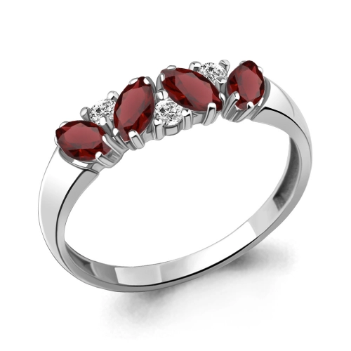 Кольцо из серебра 925 пробы с гранатом и фианитами