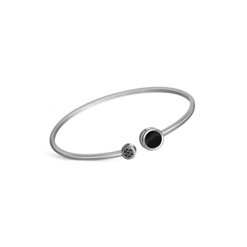 Жесткий браслет из белого золота 585 пробы с эмалью и цветными фианитами