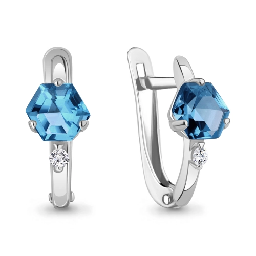 Серьги из серебра 925 пробы с исксственным топазом London Blue и фианитами