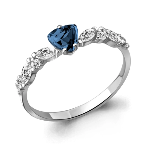 Кольцо из серебра 925 пробы с топазом London Blue и фианитами