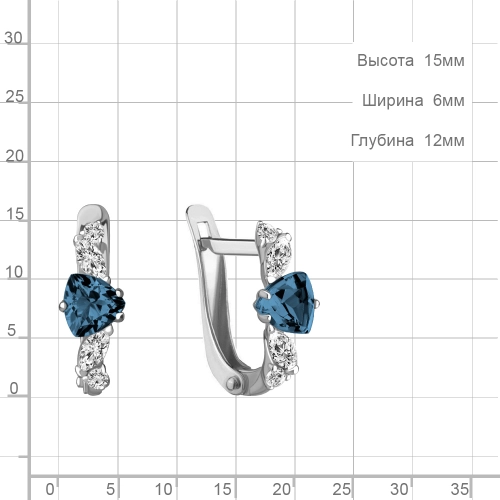 Серьги из серебра 925 пробы с топазом London Blue и фианитами