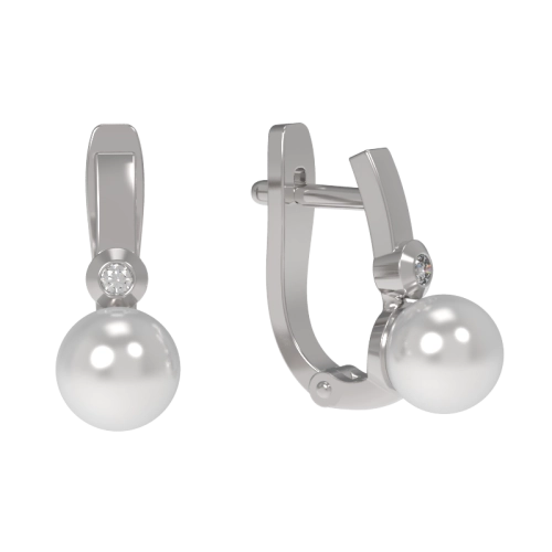 Серьги из серебра 925 пробы с синтетическим жемчугом и фианитами