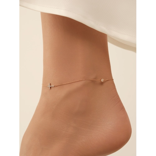 Браслет на ногу из золота 585 пробы с фианитами