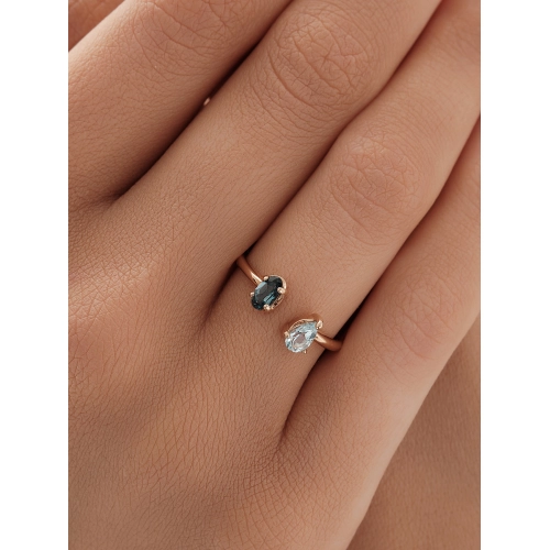 Кольцо из золота 585 пробы с топазами и топазами London Blue