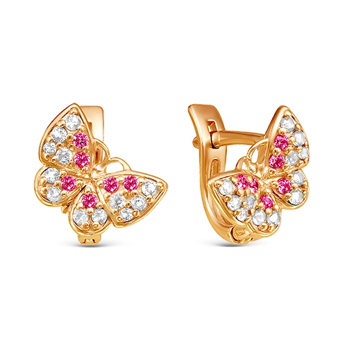 Серьги из серебра 925 пробы с позолотой, с цветными фианитами