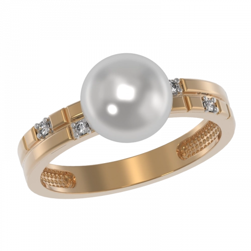 Кольцо (585) жемчуг, фианит