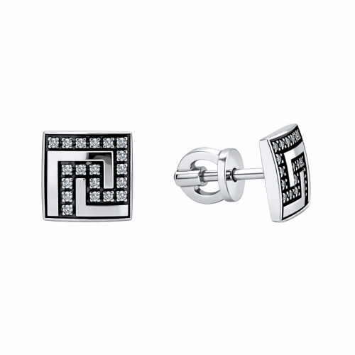 Серьги пусеты из белого золота 585 пробы с бриллиантами