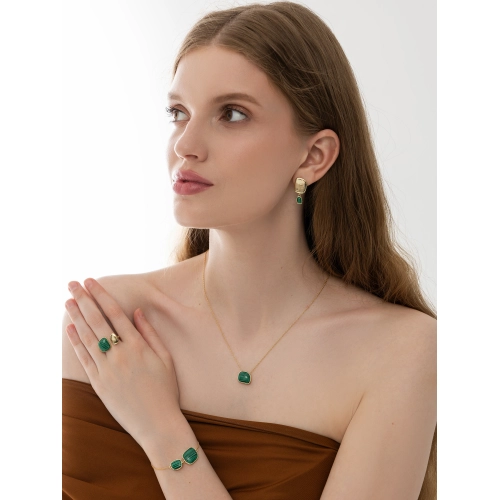 Серьги из серебра 925 пробы с позолотой, с искусственным малахитом 