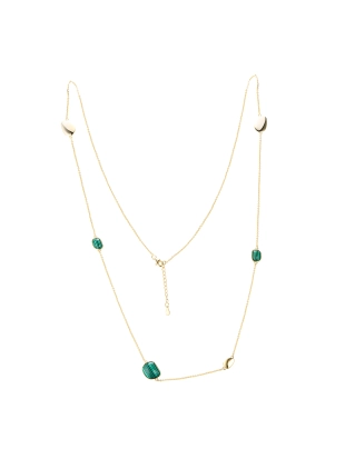 Колье из серебра 925 пробы с позолотой, с искусственным малахитом