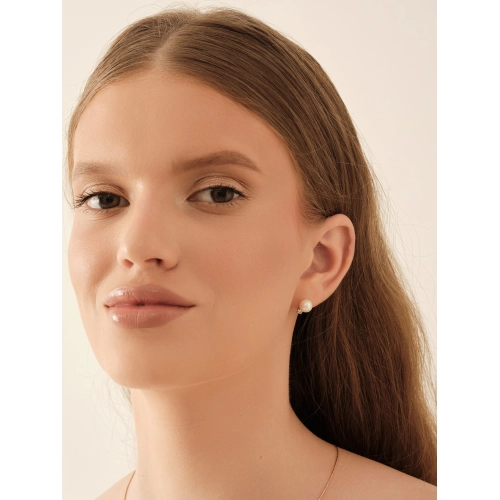 Серьги пусеты из золота 585 пробы с жемчугом и фианитами