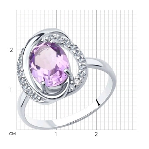 Кольцо из серебра 925 пробы с аметистом и фианитами