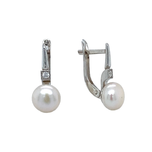 Серьги из серебра 925 пробы с жемчугом и фианитами