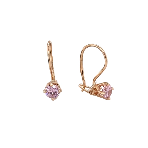 Серьги петельки из золота 585 пробы с розовым фианитом