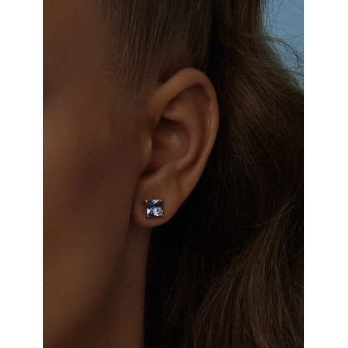 Серьги пусеты из серебра 925 пробы с цветными фианитами