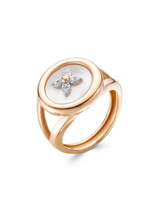 Кольцо из золота 585 пробы с перламутром и фианитами