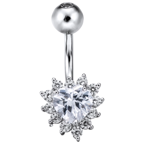 Пирсинг в пупок из серебра 925 пробы с фианитами