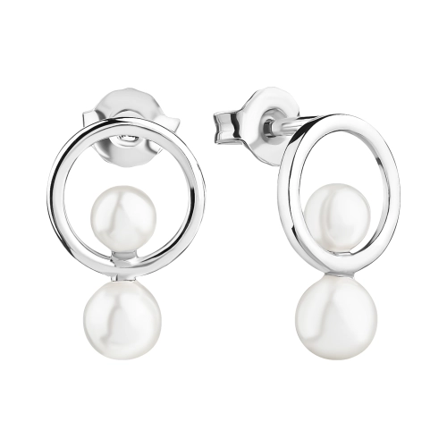 Серьги пусеты из серебра 925 пробы с искусственным жемчугом