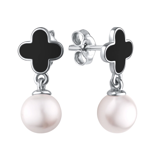 Пусеты (925) жемчуг, эмаль