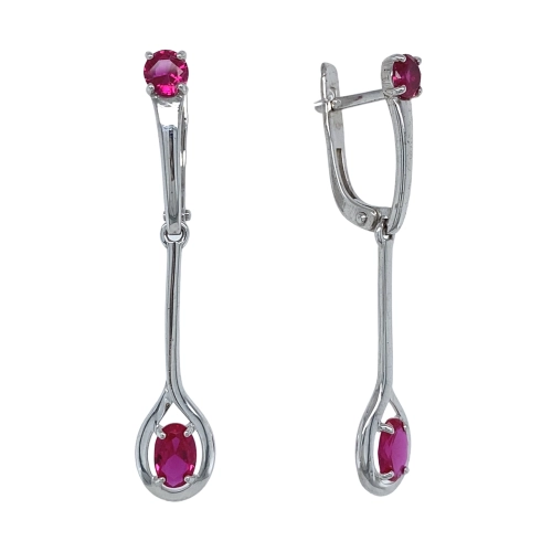 Серьги из серебра 925 пробы свыращенным рубином