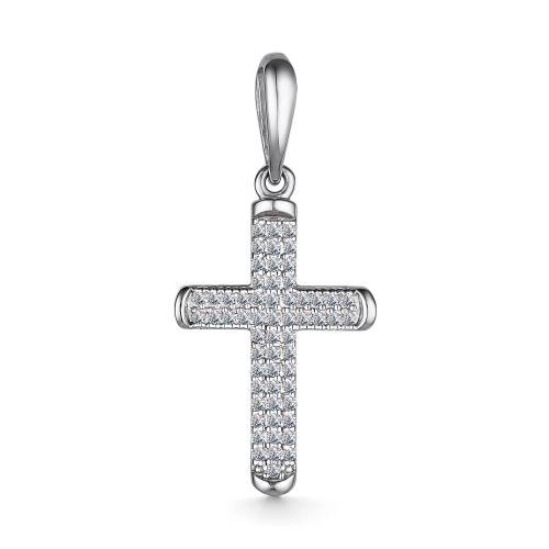 Подвеска декоративный крест из белого золота 585 пробы с бриллиантами
