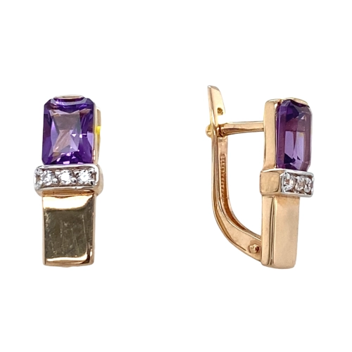 Серьги из золота 585 пробы с аметистами и фианитами