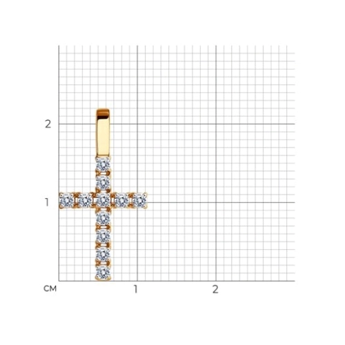 Подвеска декоративный крест из золота 585 пробы с фианитами