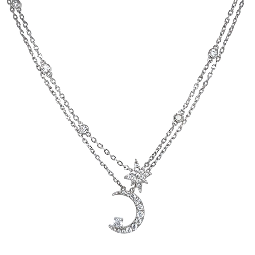 Колье многоярусное из серебра 925 пробы с фианитами