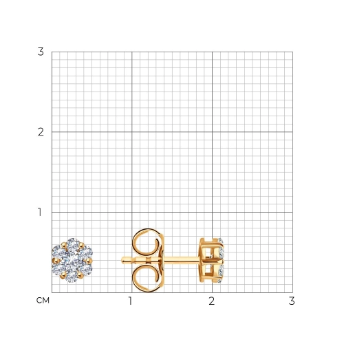 Серьги пусеты из золота 585 пробы с фианитами