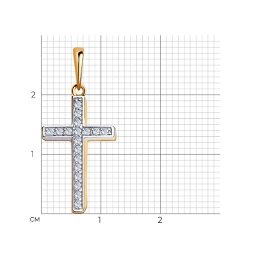 Подвеска декоративный крест из золота 585 пробы с фианитами