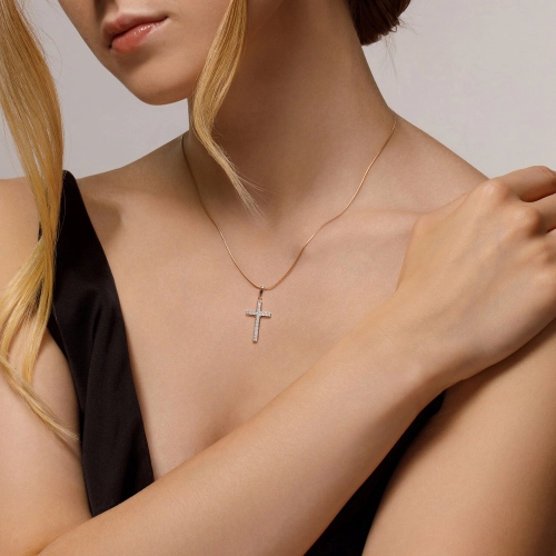 Подвеска декоративный крест из золота 585 пробы с фианитами