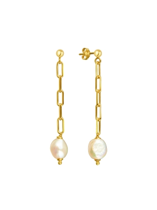 Серьги пусеты из серебра 925 пробы с позолотой, с жемчугом