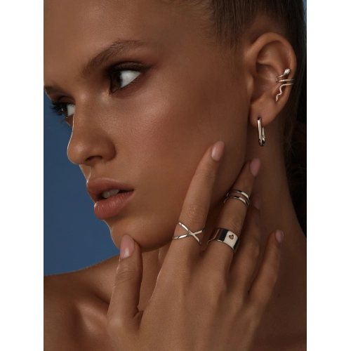 Моносерьга кафф из серебра 925 пробы с цветными фианитами