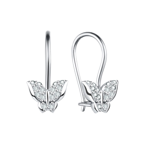 Серьги петельки из серебра 925 пробы с фианитами