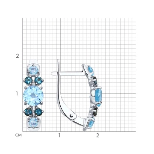 Серьги из белого золота 585 пробы с топазами, топазами London Blue
